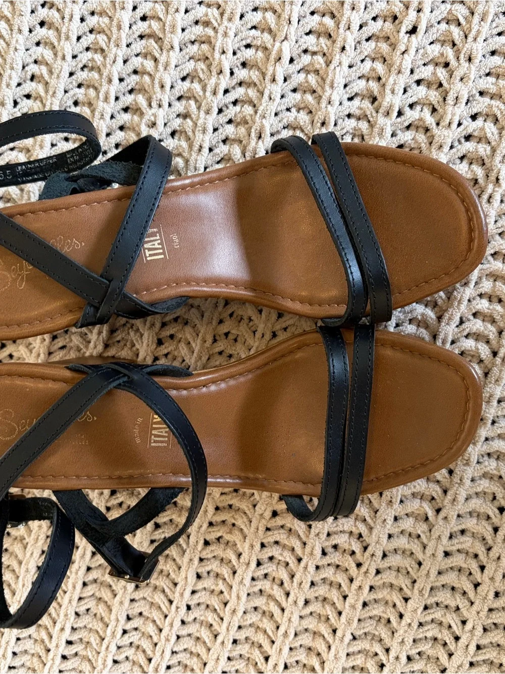 Seychelles Black Strappy Platform Sandals with Wood-Look Block Heel